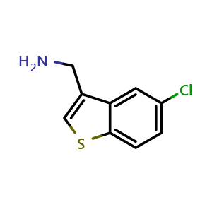 Chemical structure of (5-chloro-1-benzothiophen-3-yl)methanamine , CAS 71625-90-6, AChemBlock T90481