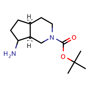 Chemical structure of tert-butyl rel-(4aS,7aS)-7-amino-1,3,4,4a,5,6,7,7a-octahydrocyclopenta[c]pyridine-2-carboxylate , CAS 2387585-28-4, AChemBlock T90503