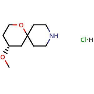 Chemical structure of (4R)-4-methoxy-1-oxa-9-azaspiro[5.5]undecane hydrochloride , CAS 2387562-35-6, AChemBlock T90505