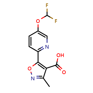 Chemical structure of 5-(5-Difluoromethoxy-pyridin-2-yl)-3-methyl-isoxazole-4-carboxylic acid , CAS 2411639-99-9, AChemBlock T90516