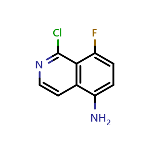 Chemical structure of 1-Chloro-8-fluoroisoquinolin-5-amine , CAS 1897640-09-3, AChemBlock T90551