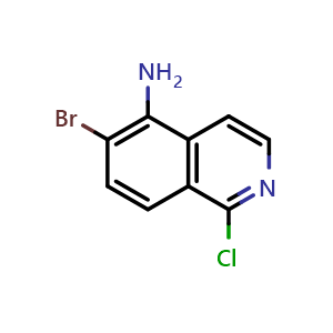 Chemical structure of 6-Bromo-1-chloroisoquinolin-5-amine , CAS 1889108-83-1, AChemBlock T90552