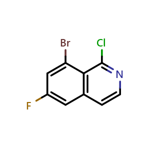 Chemical structure of 8-bromo-1-chloro-6-fluoroisoquinoline , CAS 2411639-28-4, AChemBlock T90580