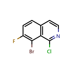 Chemical structure of 8-bromo-1-chloro-7-fluoroisoquinoline , CAS 2411636-53-6, AChemBlock T90581