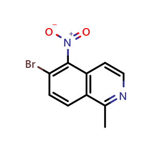Chemical structure of 6-bromo-1-methyl-5-nitroisoquinoline , CAS 2411634-31-4, AChemBlock T90582