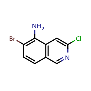 Chemical structure of 6-Bromo-3-chloroisoquinolin-5-amine , CAS 2411640-63-4, AChemBlock T90583