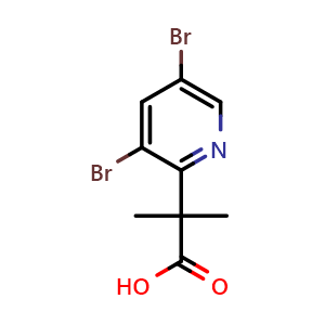 Chemical structure of 2-(3,5-dibromo-2-pyridyl)-2-methyl-propanoic acid , CAS 1866838-50-7, AChemBlock T90590