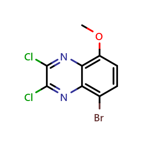 Chemical structure of 5-bromo-2,3-dichloro-8-methoxyquinoxaline , CAS 2411638-08-7, AChemBlock T90596