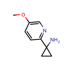Chemical structure of 1-(5-methoxypyridin-2-yl)cyclopropan-1-amine , CAS 1266219-61-7, AChemBlock T90598