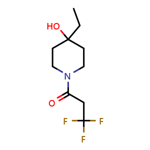 Chemical structure of 1-(4-ethyl-4-hydroxy-1-piperidyl)-3,3,3-trifluoro-propan-1-one , CAS 2159331-93-6, AChemBlock T90626