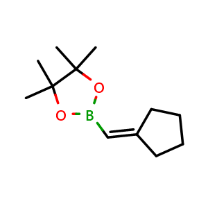 Chemical structure of 2-(cyclopentylidenemethyl)-4,4,5,5-tetramethyl-1,3,2-dioxaborolane , CAS 167693-19-8, AChemBlock T90630