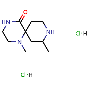 Chemical structure of 1,10-dimethyl-1,4,9-triazaspiro[5.5]undecan-5-one dihydrochloride , CAS 2387595-11-9, AChemBlock T90647