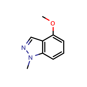 Chemical structure of 4-methoxy-1-methyl-1H-indazole , CAS 1337880-32-6, AChemBlock T90651