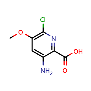 Chemical structure of 3-amino-6-chloro-5-methoxy-pyridine-2-carboxylic acid , CAS 1352882-30-4, AChemBlock T90664
