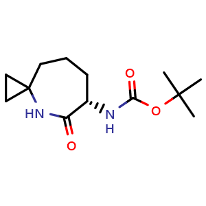 Chemical structure of tert-butyl N-[(6S)-5-oxo-4-azaspiro[2.6]nonan-6-yl]carbamate , CAS 186509-87-5, AChemBlock T90665