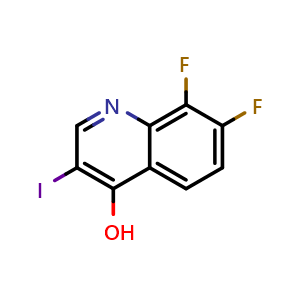 Chemical structure of 7,8-difluoro-3-iodoquinolin-4-ol , CAS 1431364-33-8, AChemBlock T90676