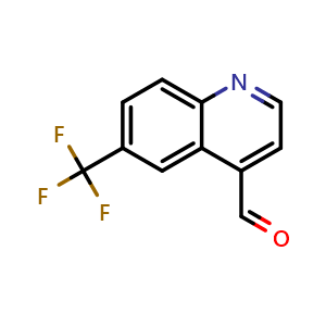Chemical structure of 6-(trifluoromethyl)quinoline-4-carbaldehyde , CAS 482587-03-1, AChemBlock T90685