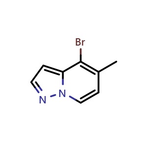 Chemical structure of 4-bromo-5-methyl-pyrazolo[1,5-a]pyridine , CAS 1345121-29-0, AChemBlock T90695