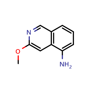 Chemical structure of 3-methoxyisoquinolin-5-amine , CAS 1374652-73-9, AChemBlock T90708