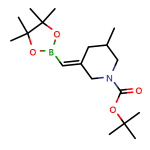 Chemical structure of tert-butyl (5E)-3-methyl-5-[(4,4,5,5-tetramethyl-1,3,2-dioxaborolan-2-yl)methylene]piperidine-1-carboxylate , AChemBlock T90719