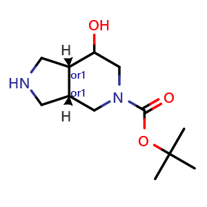 Chemical structure of tert-butyl cis-7-hydroxy-1,2,3,3a,4,6,7,7a-octahydropyrrolo[3,4-c]pyridine-5-carboxylate , CAS 2387585-16-0, AChemBlock T90723