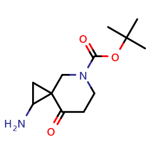 Chemical structure of tert-butyl 2-amino-8-oxo-5-azaspiro[2.5]octane-5-carboxylate , CAS 2387597-74-0, AChemBlock T90728