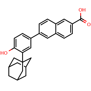 Chemical structure of 6-[3-(1-adamantyl)-4-hydroxyphenyl]naphthalene-2-carboxylic acid , CAS 125316-60-1, AChemBlock T90731