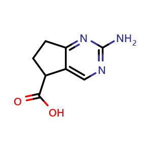 Chemical structure of 2-amino-6,7-dihydro-5H-cyclopenta[d]pyrimidine-5-carboxylic acid , CAS 1426072-28-7, AChemBlock T90747