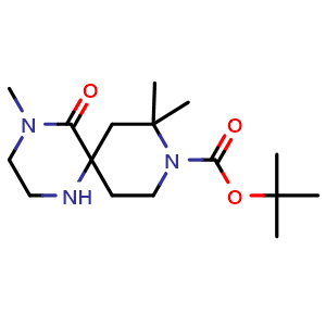 Chemical structure of tert-butyl 4,10,10-trimethyl-5-oxo-1,4,9-triazaspiro[5.5]undecane-9-carboxylate , CAS 2387594-75-2, AChemBlock T90758