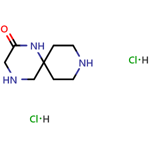 Chemical structure of 1,4,9-triazaspiro[5.5]undecan-2-one dihydrochloride , CAS 2387597-54-6, AChemBlock T90759