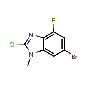 Chemical structure of 6-bromo-2-chloro-4-fluoro-1-methyl-1H-benzo[d]imidazole , CAS 2191434-21-4, AChemBlock T90771