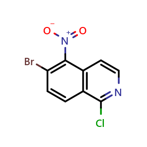 Chemical structure of 6-bromo-1-chloro-5-nitroisoquinoline , CAS 1368066-73-2, AChemBlock T90788