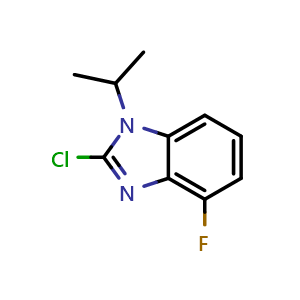 Chemical structure of 2-chloro-4-fluoro-1-isopropyl-1H-benzo[d]imidazole , CAS 1193273-58-3, AChemBlock T90801