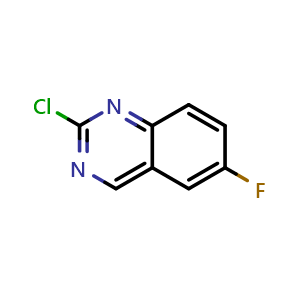 Chemical structure of 2-chloro-6-fluoroquinazoline , CAS 113082-27-2, AChemBlock T90804