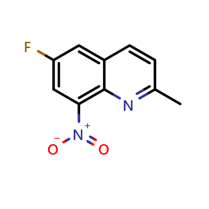 Chemical structure of 6-fluoro-2-methyl-8-nitroquinoline , CAS 61854-61-3, AChemBlock T90829