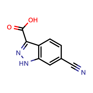 Chemical structure of 6-cyano-1H-indazole-3-carboxylic acid , CAS 194163-31-0, AChemBlock T90839