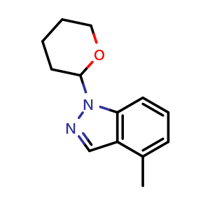 Chemical structure of 1-(tetrahydro-2H-pyran-2-yl)-4-methyl-1H-indazole , CAS 1337882-39-9, AChemBlock T90852