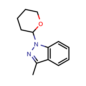 Chemical structure of 1-(tetrahydro-2H-pyran-2-yl)-3-methyl-1H-indazole , CAS 1337881-81-8, AChemBlock T90856