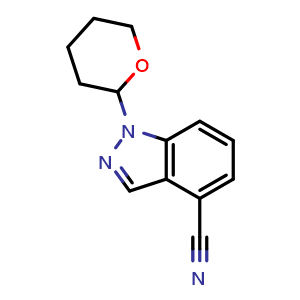 Chemical structure of 1-(tetrahydro-2H-pyran-2-yl)-1H-indazole-4-carbonitrile , CAS 1337880-47-3, AChemBlock T90860