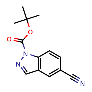 Chemical structure of tert-butyl 5-cyano-1H-indazole-1-carboxylate , CAS 1233500-91-8, AChemBlock T90864