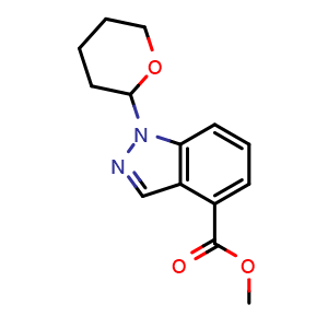 Chemical structure of methyl 1-(tetrahydro-2H-pyran-2-yl)-1H-indazole-4-carboxylate , CAS 1203579-81-0, AChemBlock T90868
