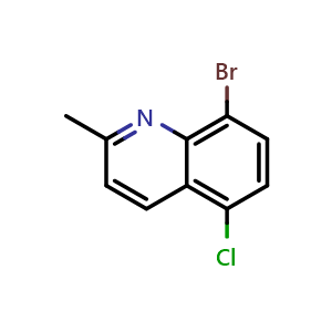 Chemical structure of 8-bromo-5-chloro-2-methylquinoline , CAS 2411640-62-3, AChemBlock T90875