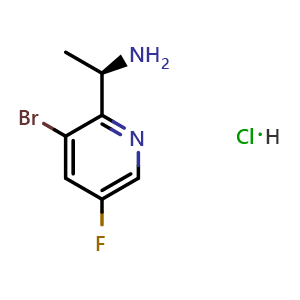 Chemical structure of (R)-1-(3-bromo-5-fluoropyridin-2-yl)ethan-1-amine hydrochloride , CAS 2411591-02-9, AChemBlock T90891
