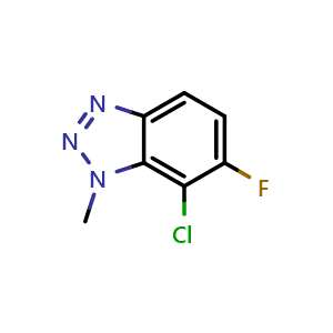 Chemical structure of 7-chloro-6-fluoro-1-methyl-1H-benzo[d][1,2,3]triazole , CAS 2411638-03-2, AChemBlock T90904