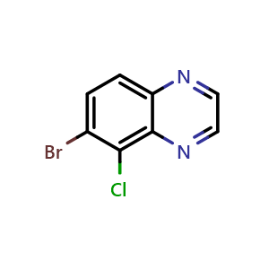 Chemical structure of 6-bromo-5-chloroquinoxaline , CAS 1210047-63-4, AChemBlock T90918