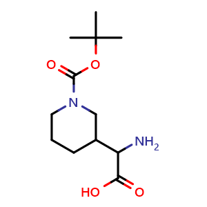 Chemical structure of 2-amino-2-(1-tert-butoxycarbonyl-3-piperidyl)acetic acid , CAS 887242-56-0, AChemBlock T90926