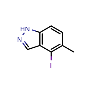 Chemical structure of 4-iodo-5-methyl-1H-indazole , CAS 1956309-36-6, AChemBlock T90931