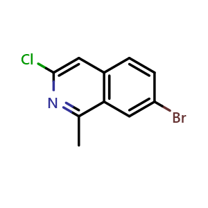 Chemical structure of 7-bromo-3-chloro-1-methylisoquinoline , CAS 2411640-37-2, AChemBlock T90944