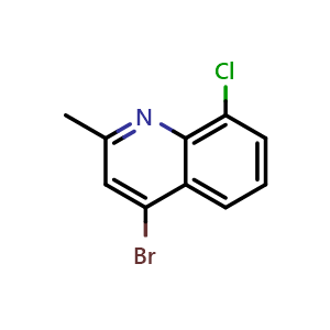 Chemical structure of 4-bromo-8-chloro-2-methylquinoline , CAS 1070879-52-5, AChemBlock T90952