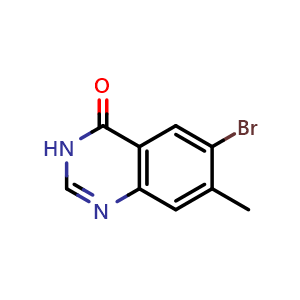 Chemical structure of 6-bromo-7-methylquinazolin-4(3H)-one , CAS 943605-85-4, AChemBlock T90955